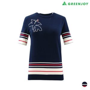 [그린조이] 여성 스트라이프 배색 스웨터 라운드 티셔츠