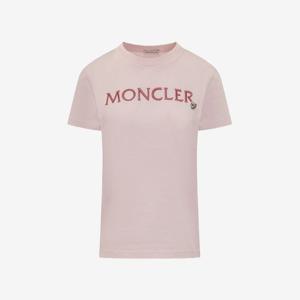 몽클레어 자수 로고 반팔 티셔츠 핑크 여성 8C00006 829HP 50B