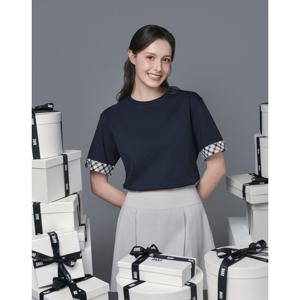 닥스 골프 여성 25SS여성 네이비 체크포인트 라운드넥 반팔 DNTS5B902N3