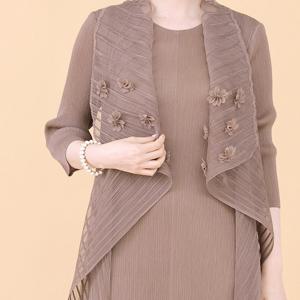 [애비뉴투지]봄 가을 플라워 코사지 숄 플리츠 롱 원피스 O04101