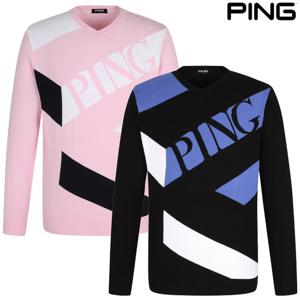 [핑골프][골프양말증정_PBS]남성 로고 배색 브이넥 긴팔 니트 111E1SR103