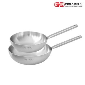 한일스텐레스 에테르 인덕션 통5중 무연마제 304스텐 후라이팬세트 2종F 웍24+28