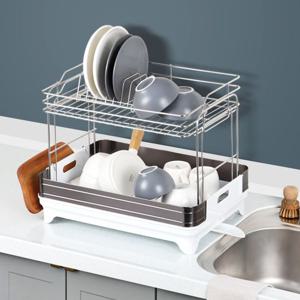 A-알파식기건조대 2단스텐 설겆이선반 대형 보관함 컵 2단식기건조대 식기건조대 설거지건조대 그릇정리대