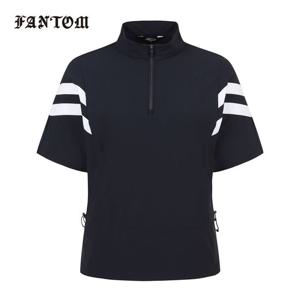 [팬텀] 여성 라인 배색 트리코트 반집업 반팔 티셔츠