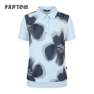 [팬텀] 여성 빅플라워 패턴 시어서커 카라 반팔티셔츠