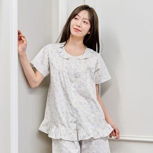 [바풀 주니어]바풀 CA5V13116 여성잠옷 순면 파자마 여름 반팔 잠옷 상하 블루