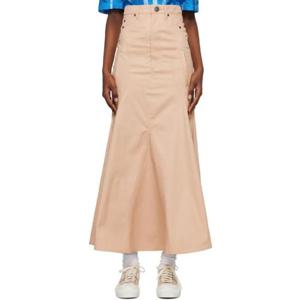 버버리 롱스커트 베이지 플레어 핏 맥시 스커트 231376F093003