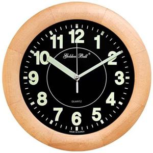 GB4410 야광 무소음 원목 벽시계 32cm 연브라운