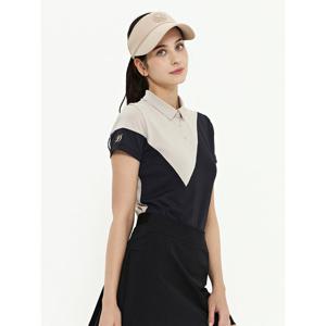 [듀빅]듀빅 여성 면블럭 배색 Y카라 반팔티셔츠 DD2WTS103BG