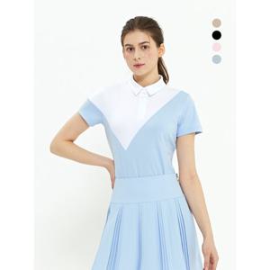 [듀빅]듀빅 여성 면블럭 배색 Y카라 반팔티셔츠 DD2WTS103