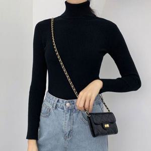 캐주얼 여성 겨울 목 폴라 골지 니트 긴팔 티셔츠
