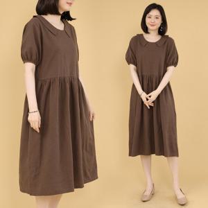 [애비뉴투지]모리 린넨 플리츠 주름 여름 반팔 원피스 O07201