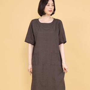 [애비뉴투지]오름 린넨100 마 무지 여름 반팔 롱 원피스 O09239