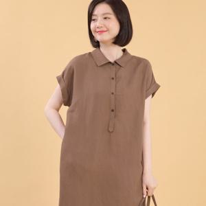 [애비뉴투지]지혜 린넨 카라 여름 반팔 롱 원피스 K06360