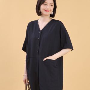 [애비뉴투지]언제나 브이 린넨 여름 반팔 롱 원피스 K06361