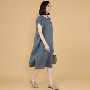 [애비뉴투지]루시 린넨 라운드 여성 여름 반팔 롱 원피스 O06246
