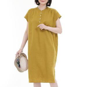 [애비뉴투지]린넨 마 헨리넥 여름 반팔 단추 롱 원피스 O06207
