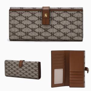 [헤지스] 브라운 시그니처 패턴 가죽 장지갑 HIWA5F883W2