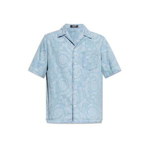 Versace 바로코 샴브레이 반소매 데님 셔츠 10078361A11101 1D380 TP935313483