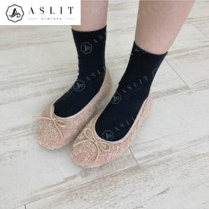 [애슬릿] 여성 뽀글이 퍼 털 리본 데일리 플랫 슈즈