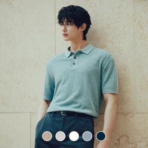 [지오다노]남성 여름 립 스판 케이블 꽈배기 폴로넥 반팔 카라 니트 스웨터 055532