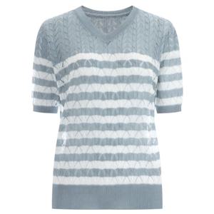 [샵앤]여성 스트라이프 스카시 V넥 반팔 니트 티셔츠 21DS-WKN-1