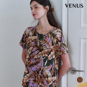 비너스 폴리 슬라브 스판 잎사귀 나염 여성 상의(VEV3932F)[VEV3932F]