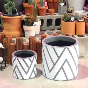 2개셋트.시멘트화분 원통형 화이트패턴 30x28/20x18cm 30x28 20x18cm