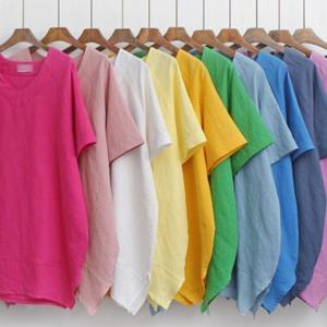 언발 브이 306E371S 여성큰옷 빅사이즈미시옷 린넨 반