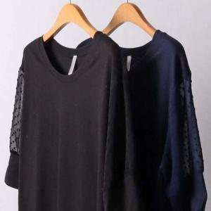 306I786S 도트 반팔티 여성큰옷 빅사이즈 시스루 소매