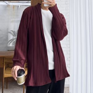 남자 플리즈 주름 오픈 롱 가디건 5C-CA-Q097-자주