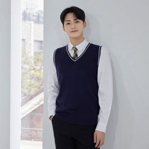 교복몰 보풀방지 네이비화이트라인 남자 롱조끼