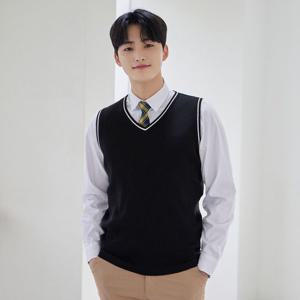 교복몰 보풀방지 블랙화이트라인 롱 조끼 남자 교복