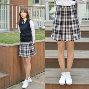 전체 교복치마 핑크체크 주름 교복몰 교복 백합주름치