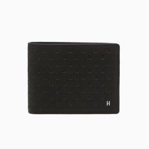 [헤지스ACC] 블랙 로고패턴 소가죽 반지갑 HJWA6E831BK