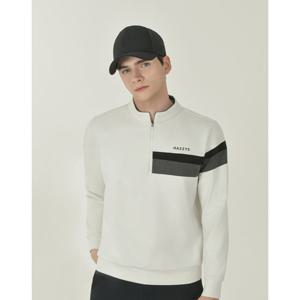 헤지스 골프 25FW 차콜그레이 남성 니트 패치 쿼터집업 티셔츠 HUTS5D714CR