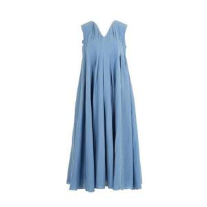 26 SS 에스 막스마라 피에가 브이넥 플리츠 슬리브리스 드레스 블루 2519221023600