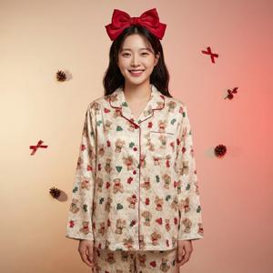 [비비안(언더웨어)]포근포근 따뜻한 버버리폴리기모 곰돌이나염 여성 잠옷 WP8877A