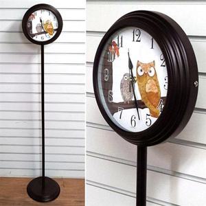 GB6077 무소음부엉이단면 스탠드시계 모던진밤색 한국 부엉이시계 벽시계 무소음시계 플로어시계