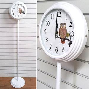 GB6133 무소음 부엉이 스탠드시계 화이트 제조한국 부엉이시계 벽시계 무소음시계 플로어시계