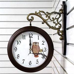 GB2128 부엉이 소음 양면 벽시계 진밤색 제조한국 양면시계 집들이시계 인테리어벽시계 부엉이시계
