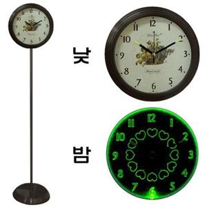 GB6707 단면 취침등겸용 스탠드시계 월넛 그린라이트 무소음 취침등 벽시계