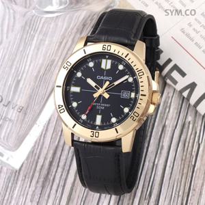 카시오 MTP-VD01GL-1E 다이버룩 빈티지 골드 스포츠 남자 가죽 시계 d