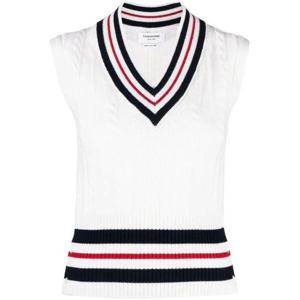 톰브라운 캐시미어 RWB 케이블 V 넥 베스트 FKV184A Y2001 100