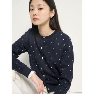 [빈폴레이디스] 코튼 라운드넥 도트 카디건  네이비 (BF615AC03R)