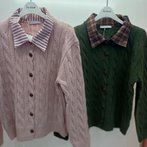 Latium HC06 봄느낌 셔츠카라배색 꽈배기 니트티형 가디건 T2613cd05