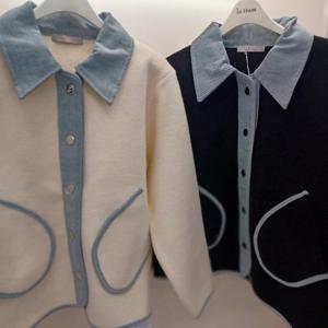 Latium HC06 깔끔한 데님배색 품편한 신축성좋은 카라 기모 쟈켓 T2611jk02