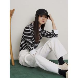 [빈폴레이디스] [Essential] 코튼 스트라이프 긴소매 티셔츠  블랙 (BF6241E115)