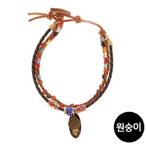 JMds 호연 불교 기원 돈 붙는 원석 가죽팔찌 (원숭이띠) 십이지간 띠별 팔찌