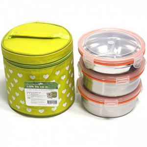 스텐락 하트원형스텐3단도시락(중) 찬합 도시락 주방용품 야외용품 밀폐